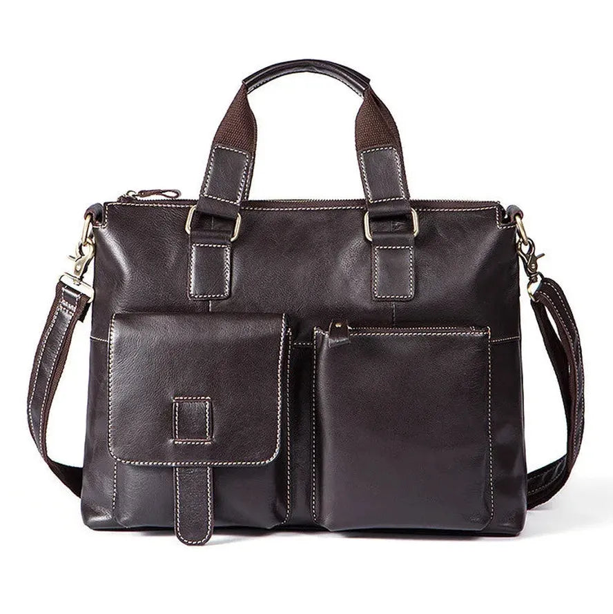 JMT-993738 Retro Style Men's Leather Briefcase – Casual Crossbody Shoulder Bag with Zipper Closure