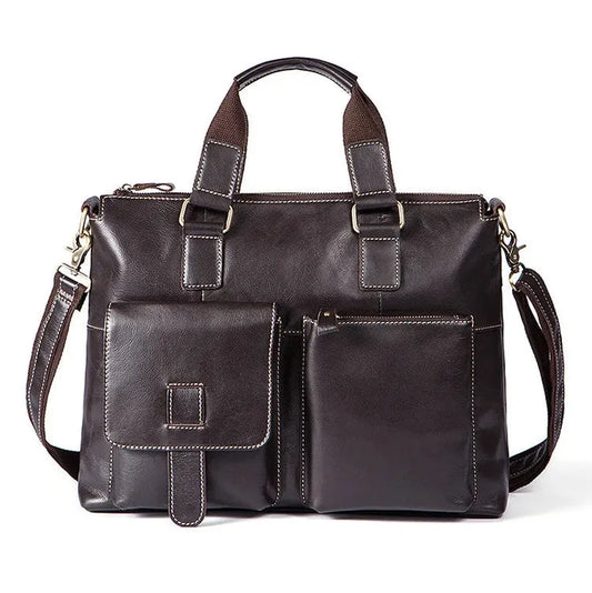 JMT-993738 Retro Style Men's Leather Briefcase – Casual Crossbody Shoulder Bag with Zipper Closure