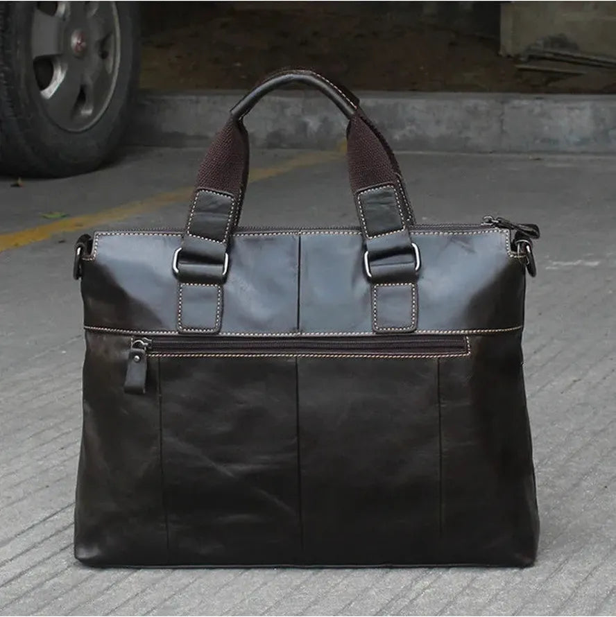 JMT-993738 Retro Style Men's Leather Briefcase – Casual Crossbody Shoulder Bag with Zipper Closure