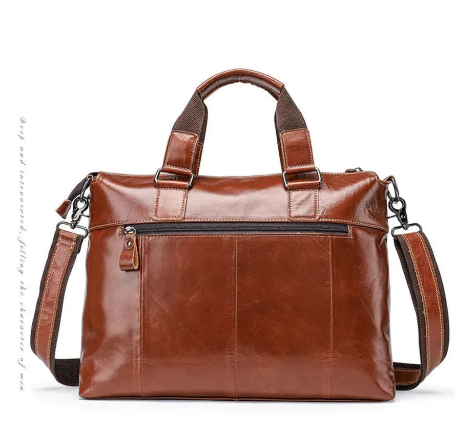 JMT-993738 Retro Style Men's Leather Briefcase – Casual Crossbody Shoulder Bag with Zipper Closure