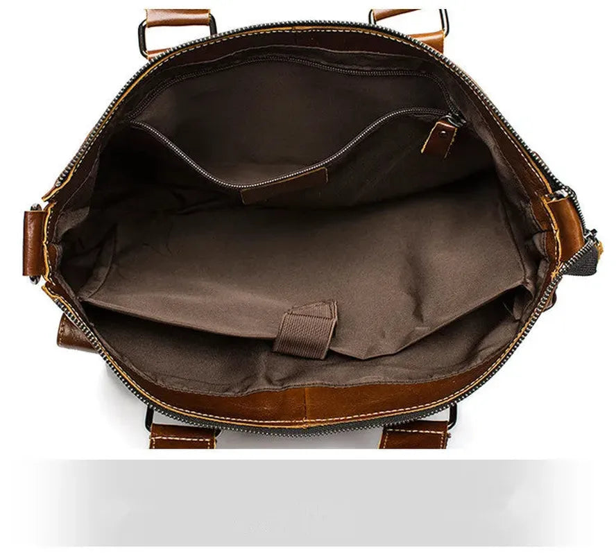 JMT-993738 Retro Style Men's Leather Briefcase – Casual Crossbody Shoulder Bag with Zipper Closure