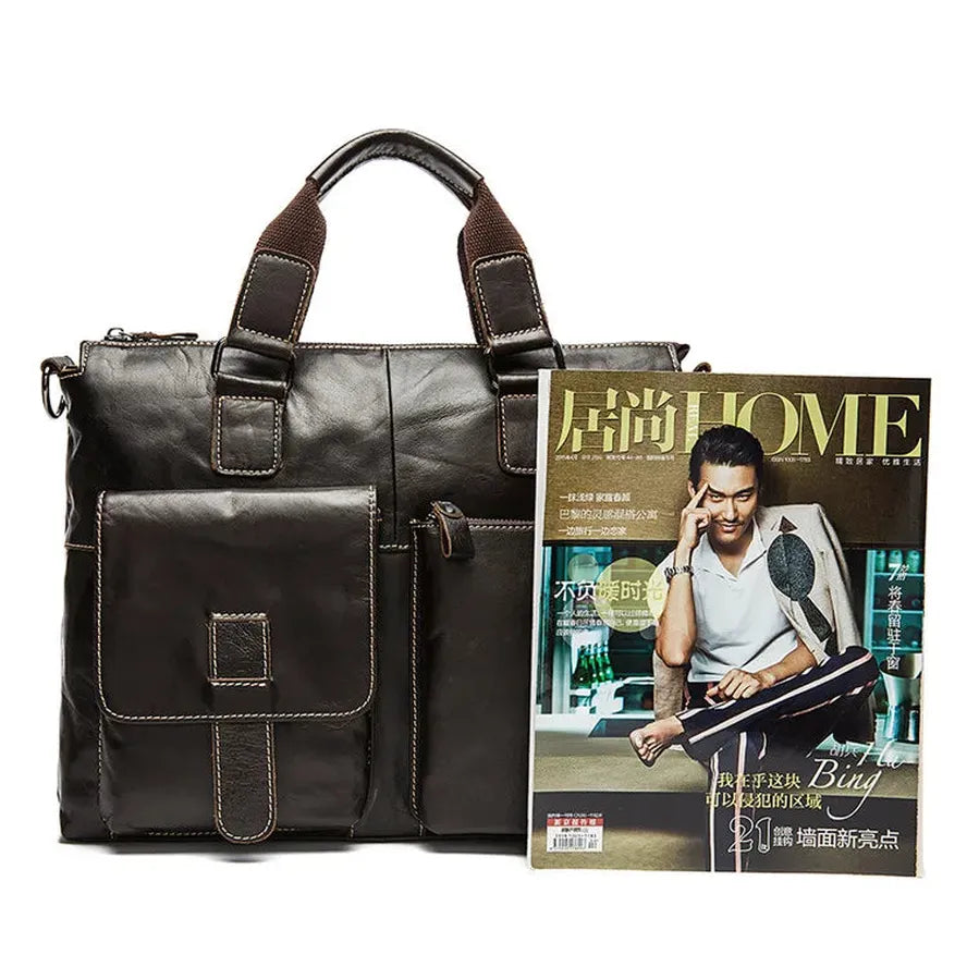 JMT-993738 Retro Style Men's Leather Briefcase – Casual Crossbody Shoulder Bag with Zipper Closure