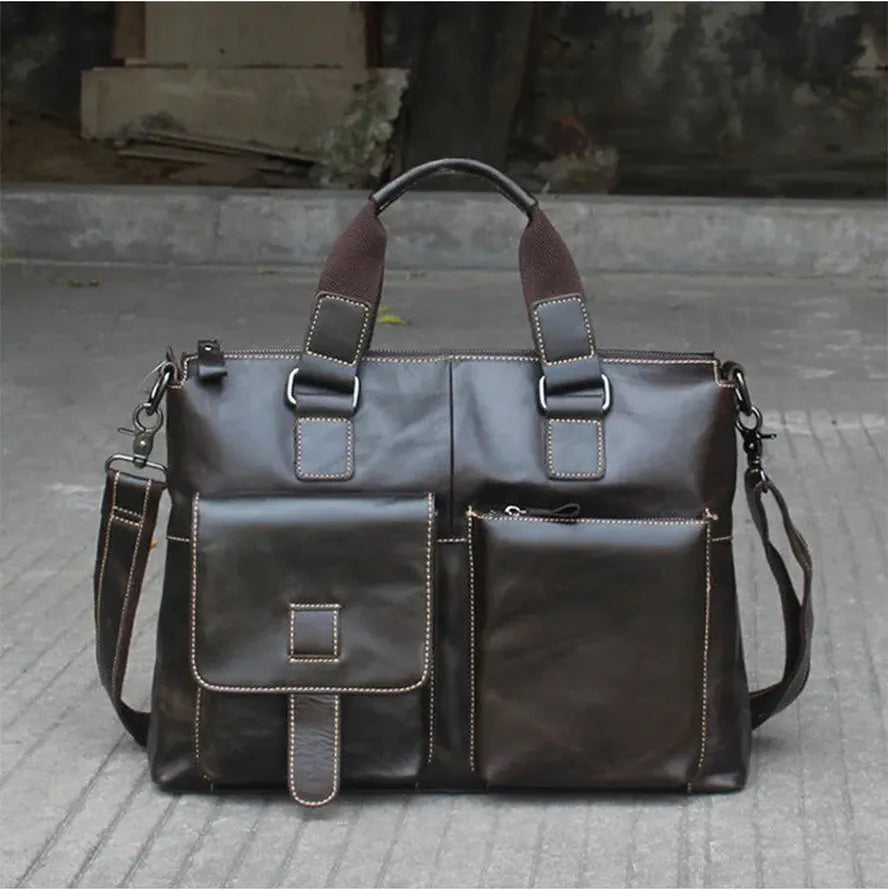 JMT-993738 Retro Style Men's Leather Briefcase – Casual Crossbody Shoulder Bag with Zipper Closure