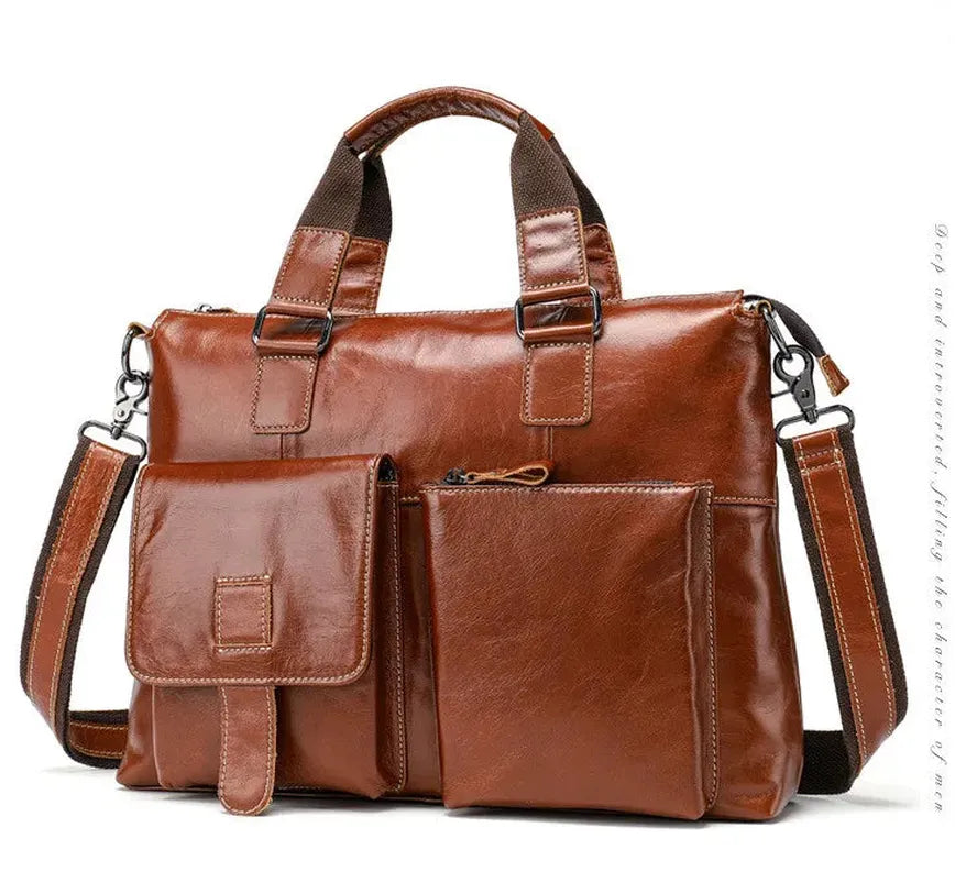 JMT-993738 Retro Style Men's Leather Briefcase – Casual Crossbody Shoulder Bag with Zipper Closure