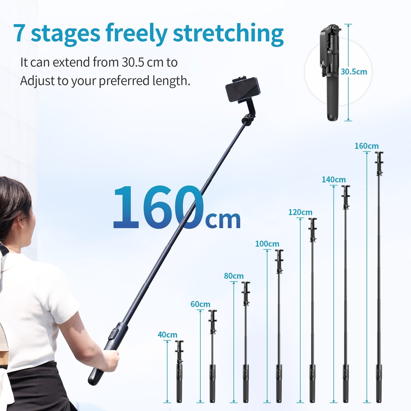 JMT-993866 10M Wireless Selfie Stick Tripod with Bluetooth Remote Control for Smartphones