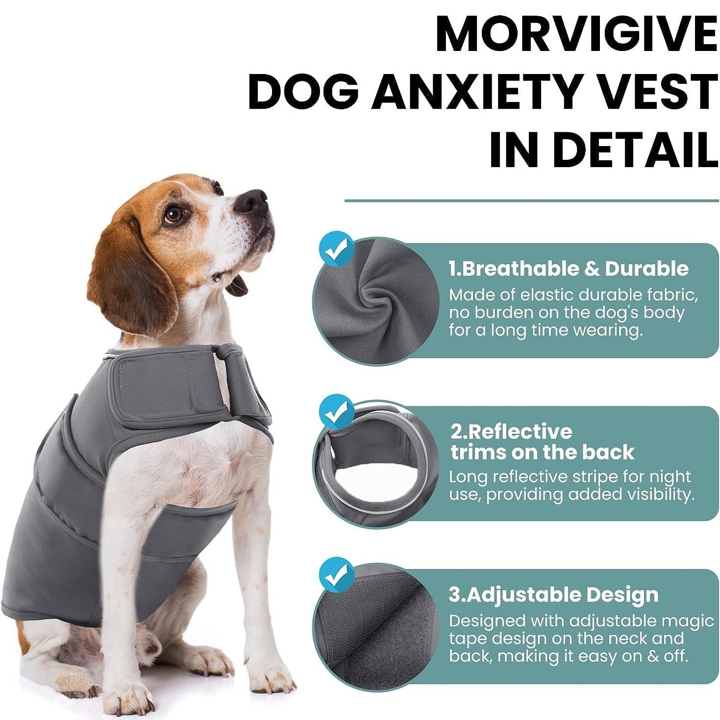 JMT-994250 Dog Anxiety Relief Vest with Shock Protection Features for Puppies and Small to Extra Large Breeds