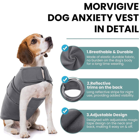 JMT-994250 Dog Anxiety Relief Vest with Shock Protection Features for Puppies and Small to Extra Large Breeds