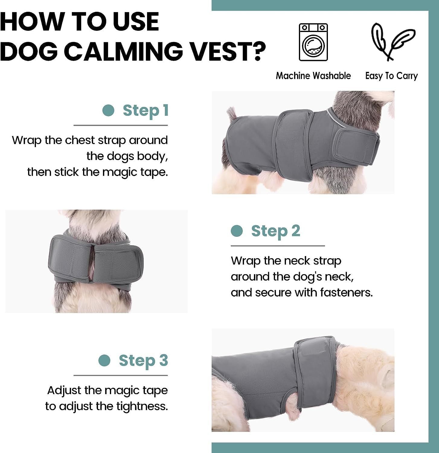 JMT-994250 Dog Anxiety Relief Vest with Shock Protection Features for Puppies and Small to Extra Large Breeds