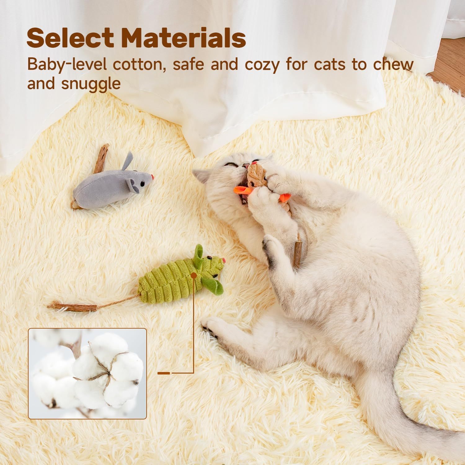 JMT-994314 Cat Interactive Toys with Squeaking Mice, Catnip & Silvervine for Play and Dental Care