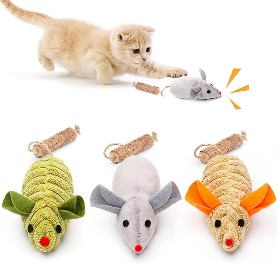 JMT-994314 Cat Interactive Toys with Squeaking Mice, Catnip & Silvervine for Play and Dental Care