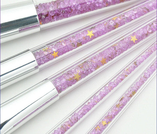 JMT-994762 Transparent Handle Makeup Brush Set - 5 Long Pole Man-Made Fiber Brushes