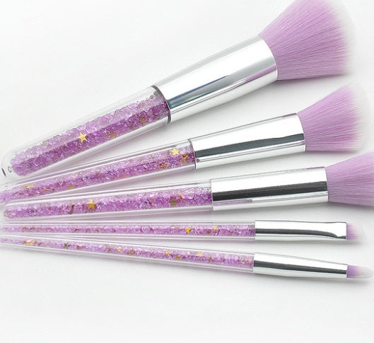 JMT-994762 Transparent Handle Makeup Brush Set - 5 Long Pole Man-Made Fiber Brushes