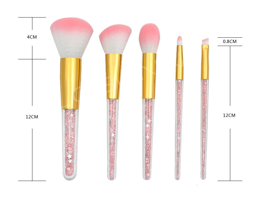JMT-994762 Transparent Handle Makeup Brush Set - 5 Long Pole Man-Made Fiber Brushes