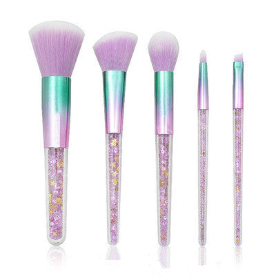 JMT-994762 Transparent Handle Makeup Brush Set - 5 Long Pole Man-Made Fiber Brushes