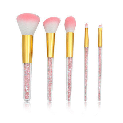 JMT-994762 Transparent Handle Makeup Brush Set - 5 Long Pole Man-Made Fiber Brushes