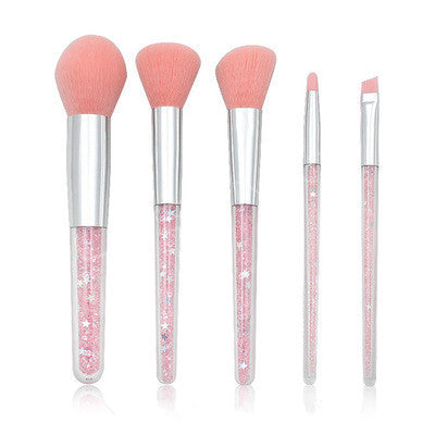 JMT-994762 Transparent Handle Makeup Brush Set - 5 Long Pole Man-Made Fiber Brushes