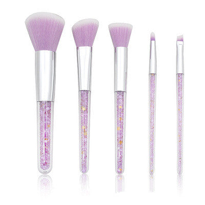 JMT-994762 Transparent Handle Makeup Brush Set - 5 Long Pole Man-Made Fiber Brushes