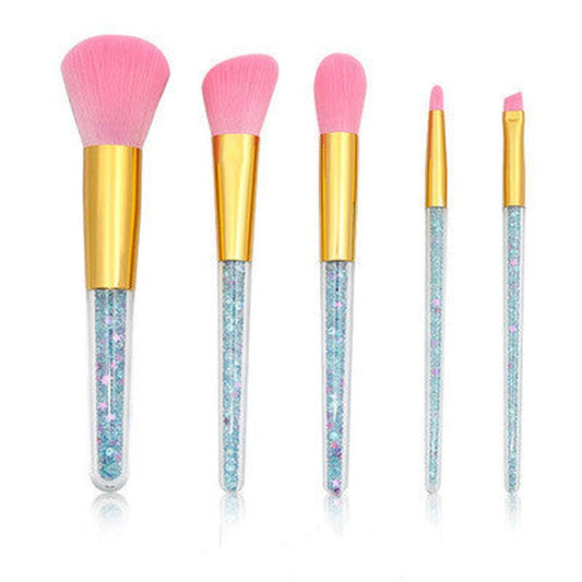 JMT-994762 Transparent Handle Makeup Brush Set - 5 Long Pole Man-Made Fiber Brushes