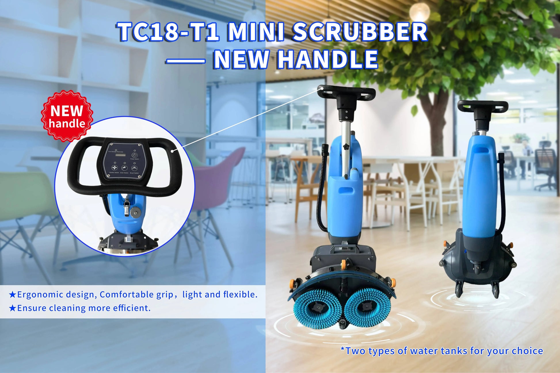 JMT-994954 18-Inch Walk-Behind Floor Scrubber with Lithium Battery and Ergonomic Handle for Tile Cleaning