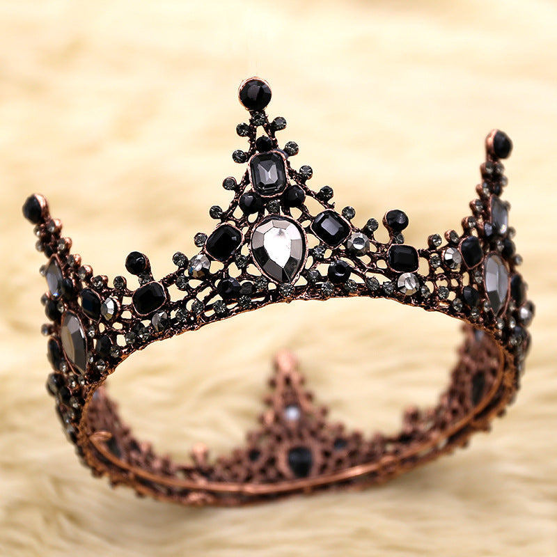 JMT-995018 Elegant Retro Round Crown Headdress with Black Crystals and Alloy Material
