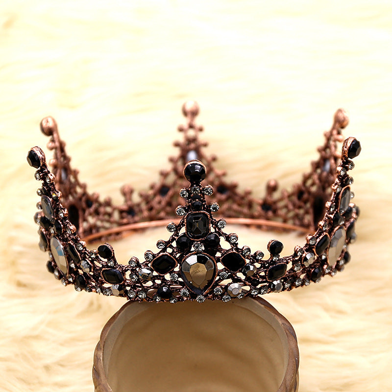 JMT-995018 Elegant Retro Round Crown Headdress with Black Crystals and Alloy Material