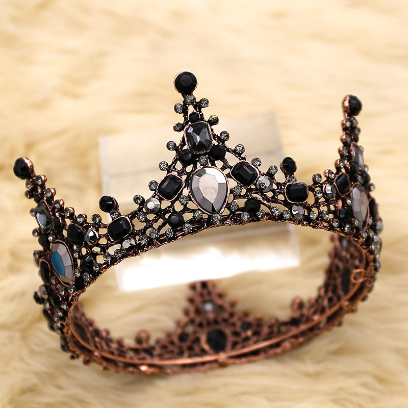 JMT-995018 Elegant Retro Round Crown Headdress with Black Crystals and Alloy Material