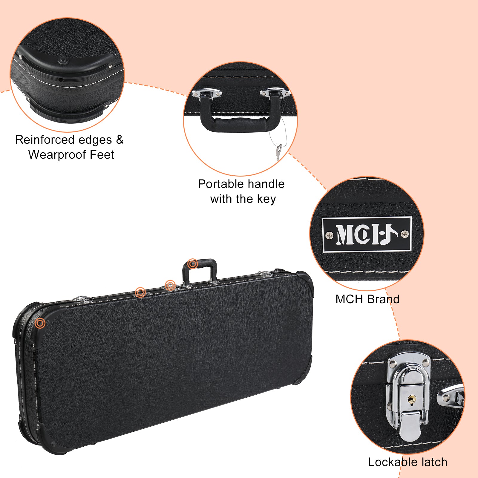 JMT-995530 Electric Guitar Leather Case for PVC Square Angle Design