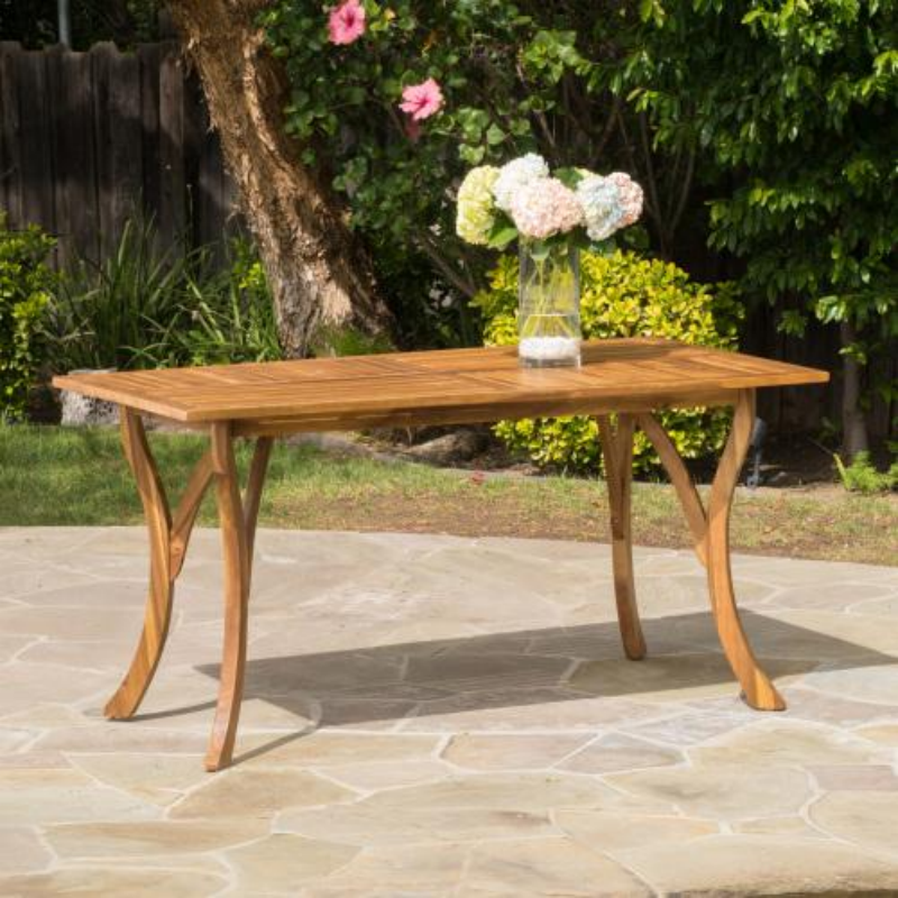 JMT-995530 Teak Color Solid Wood Dining Table - Outdoor 59 Inch Rectangle Design
