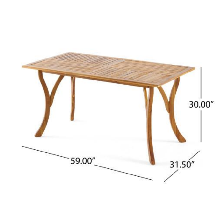 JMT-995530 Teak Color Solid Wood Dining Table - Outdoor 59 Inch Rectangle Design