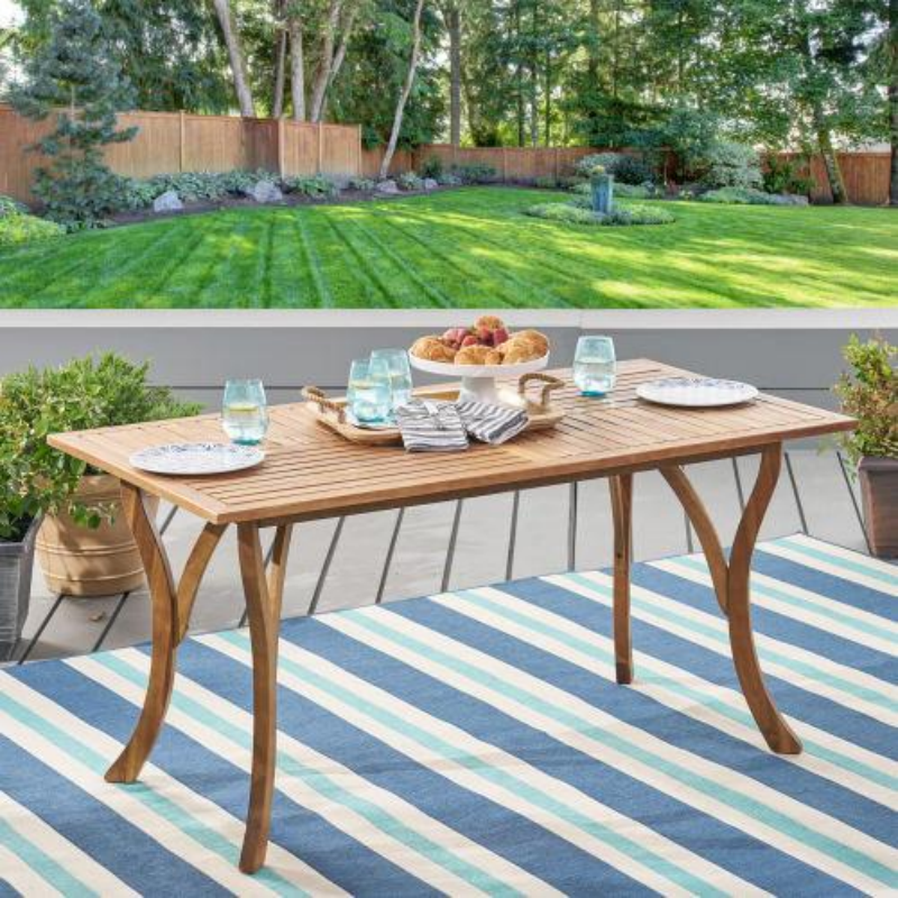 JMT-995530 Teak Color Solid Wood Dining Table - Outdoor 59 Inch Rectangle Design