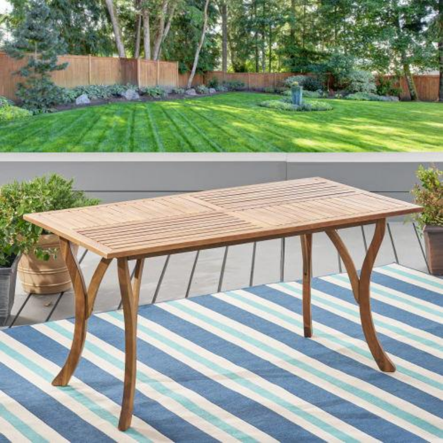 JMT-995530 Teak Color Solid Wood Dining Table - Outdoor 59 Inch Rectangle Design