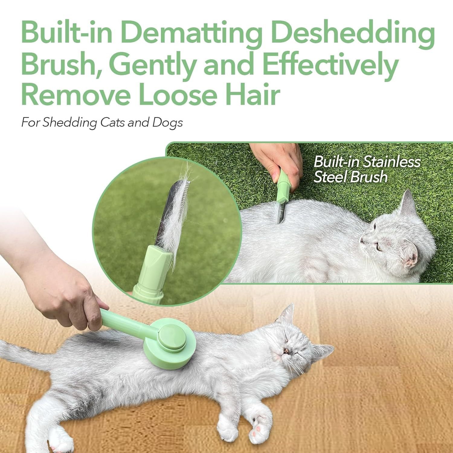 JMT-995722 2-in-1 Grooming Brush for Long-Haired Cats and Dogs - Deshedding and Hair Remover with Easy Clean Design