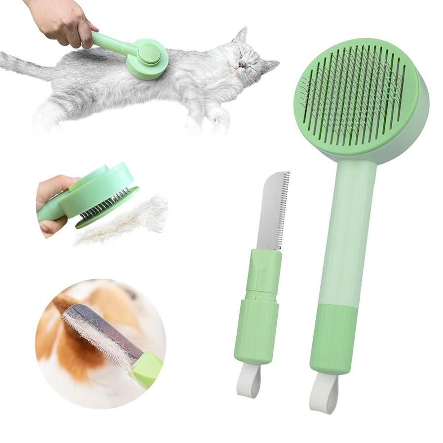JMT-995722 2-in-1 Grooming Brush for Long-Haired Cats and Dogs - Deshedding and Hair Remover with Easy Clean Design