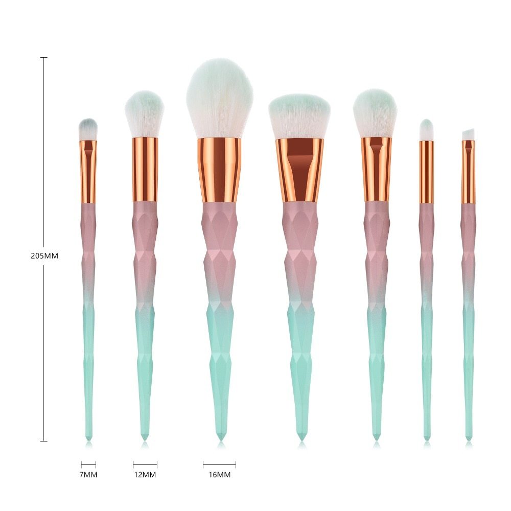 JMT-995914 Gradient Diamond 7-Piece Makeup Brush Set with Long Plastic Handles