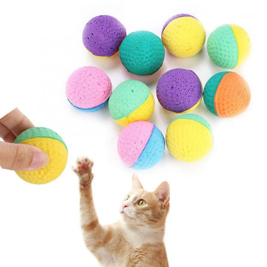 JMT-996938 Latex Foam Balls for Cats - 10 Random Color Throwing Toys (3.8cm Diameter)