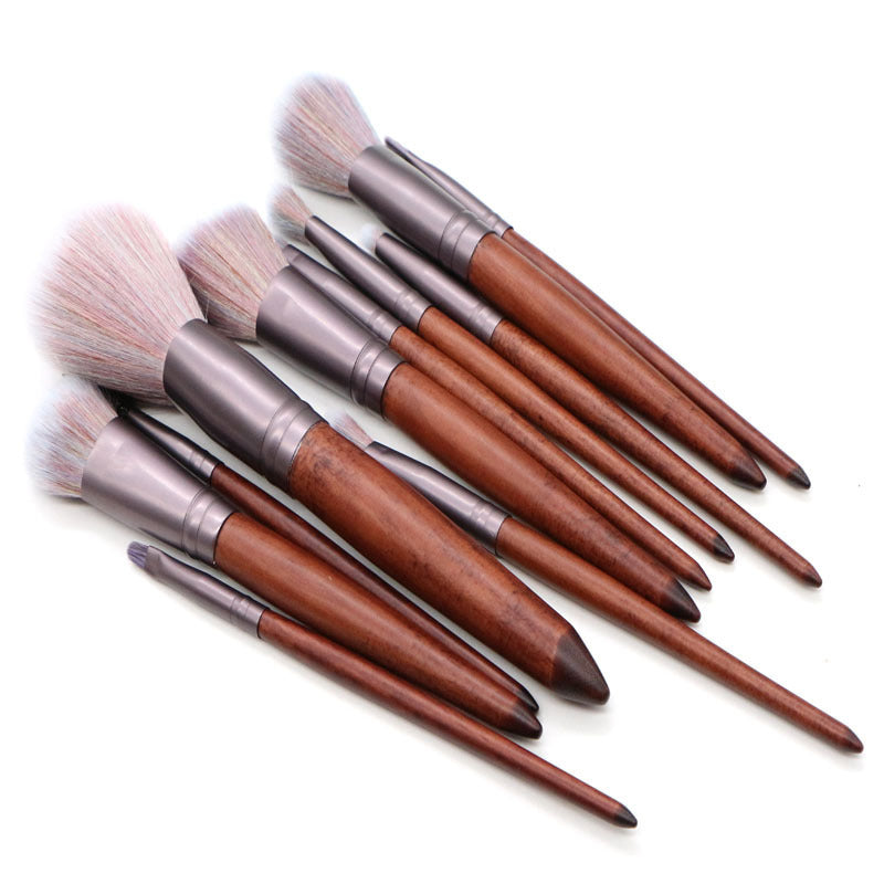 JMT-997066 11-Piece Makeup Brush Set with Synthetic Hair, Matte Aluminum Ferrule, and Natural Wood Handle