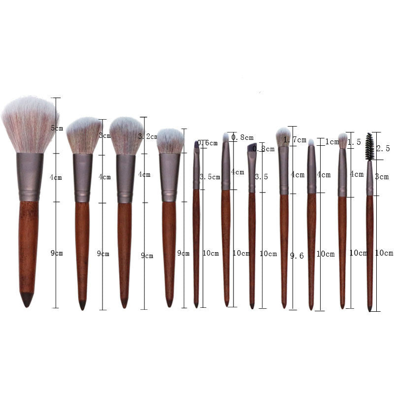 JMT-997066 11-Piece Makeup Brush Set with Synthetic Hair, Matte Aluminum Ferrule, and Natural Wood Handle