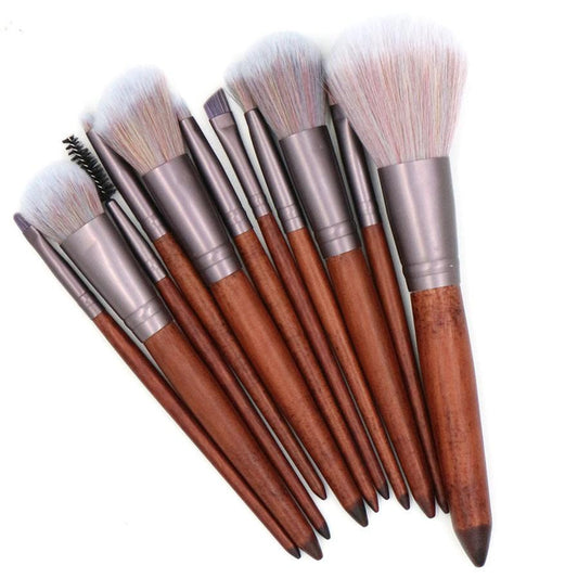 JMT-997066 11-Piece Makeup Brush Set with Synthetic Hair, Matte Aluminum Ferrule, and Natural Wood Handle