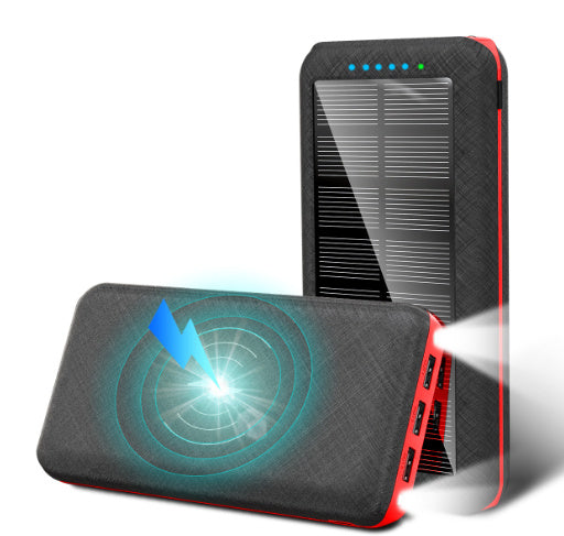 JMT-997962 Wireless Solar Charger Power Bank with LED Flashlight for Mobile Devices, 3 USB Ports, Compatible with iPhone, Xiaomi, Samsung