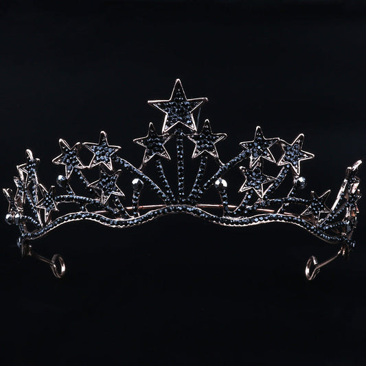 JMT-998474 Exaggerated Star-Shaped Bridal Wedding Headdress with White Crystal Accents