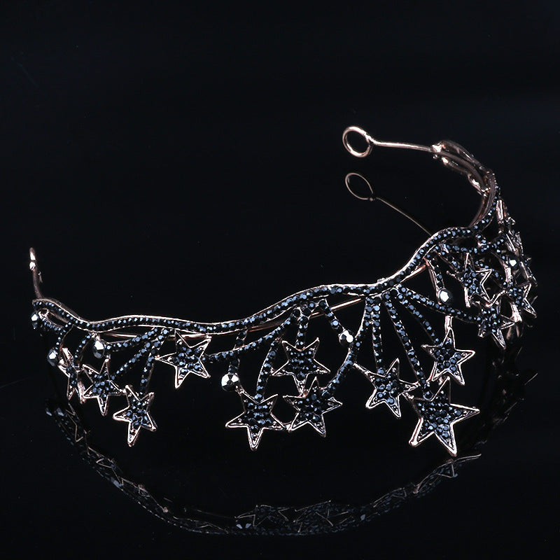 JMT-998474 Exaggerated Star-Shaped Bridal Wedding Headdress with White Crystal Accents