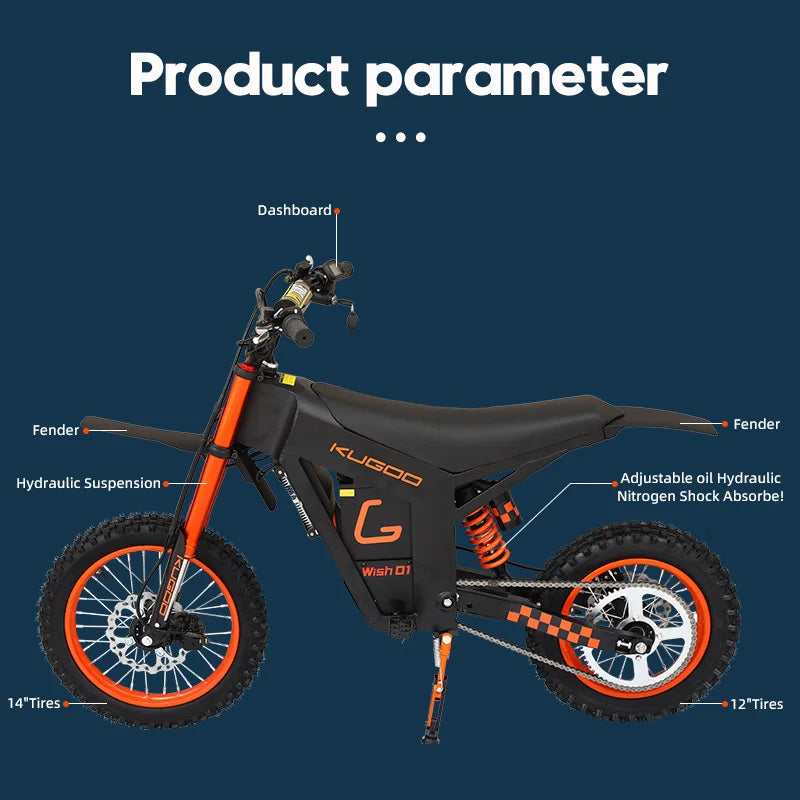 JMT-998858 1500W Electric Dirt Bike with Full Suspension Off-Road E-Mountain Dirt Bike , Top Speed 27.9 mph