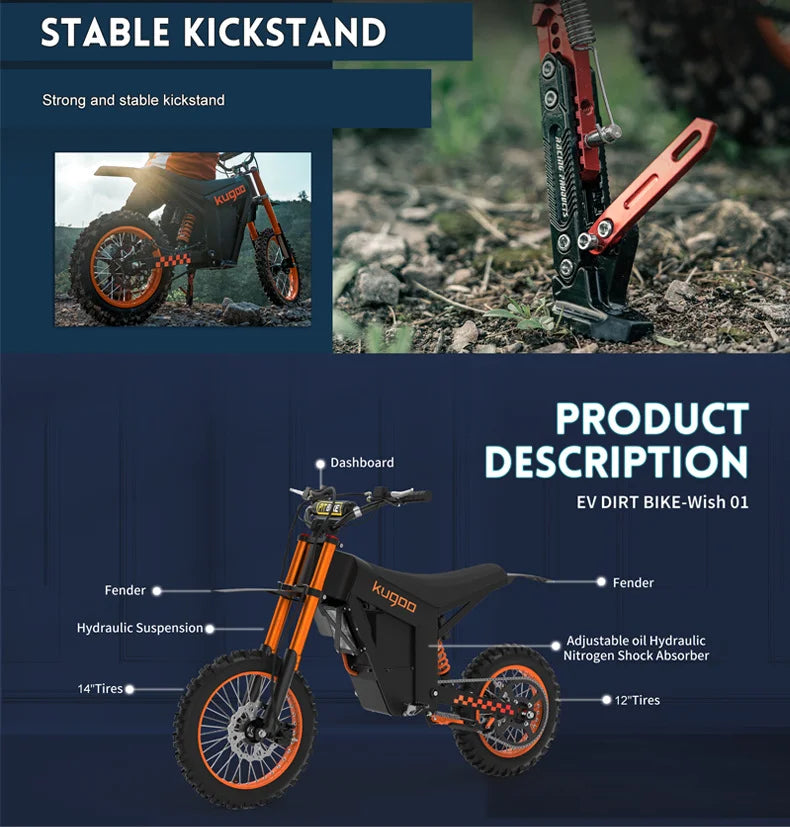 JMT-998858 1500W Electric Dirt Bike with Full Suspension Off-Road E-Mountain Dirt Bike , Top Speed 27.9 mph