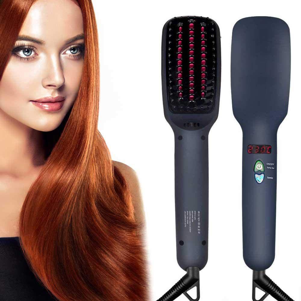 JMT-998922 LCD Liquid Crystal Display Hair Straightening Comb with Temperature Control for Dry Hair, Black and Pink