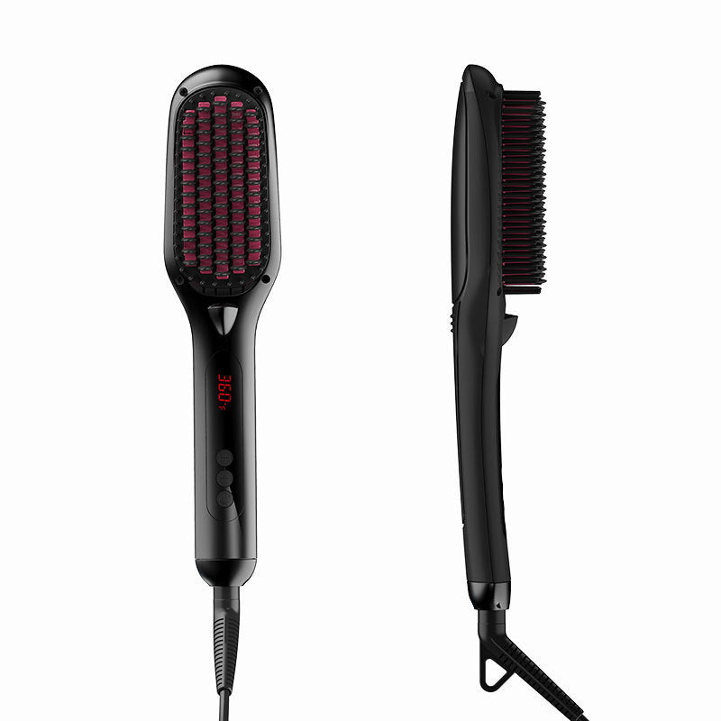 JMT-998922 LCD Liquid Crystal Display Hair Straightening Comb with Temperature Control for Dry Hair, Black and Pink