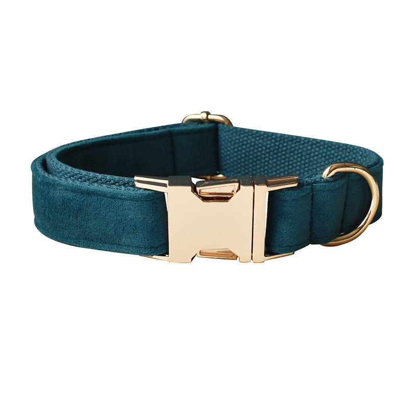 JMT-999754 Peacock Blue Cotton Dog Collar and Leash Set with Alloy Carabiner