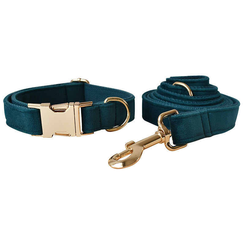 JMT-999754 Peacock Blue Cotton Dog Collar and Leash Set with Alloy Carabiner