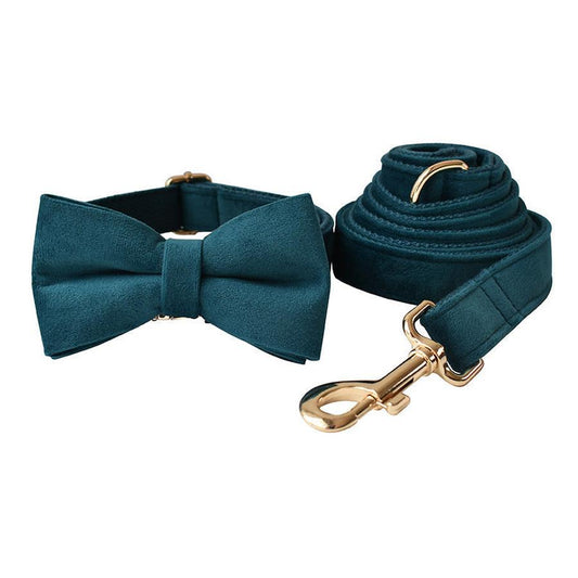 JMT-999754 Peacock Blue Cotton Dog Collar and Leash Set with Alloy Carabiner