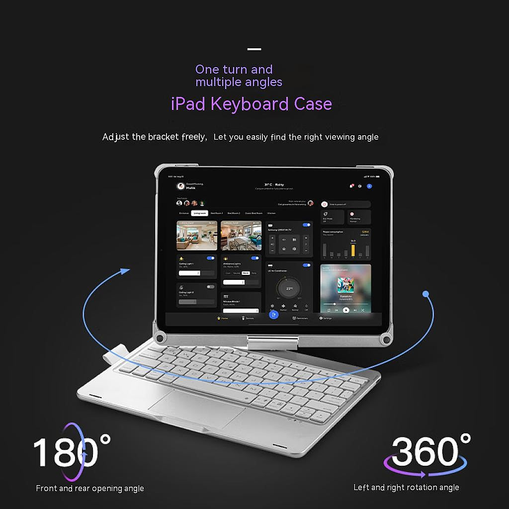 JMT-2502 iPad Case iPad Air iPad Pro Mate Keyboard Case with Rotating Hinge, Touchpad, Pencil Holder & Built-in Power Bank