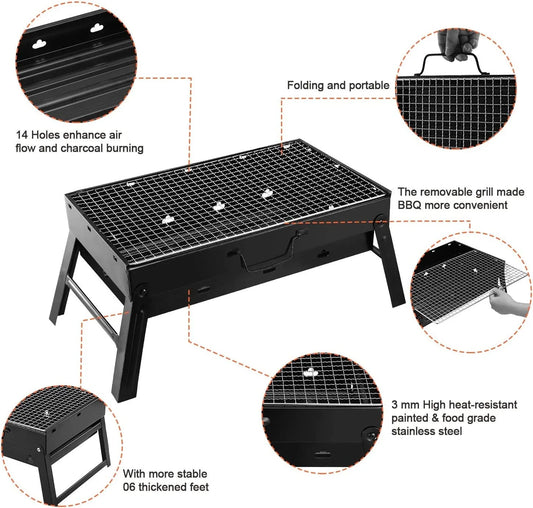 JMT-318410 Portable Single-Burner Stainless Steel Charcoal Grill for Indoor and Outdoor Use, Ideal for Camping and Picnics